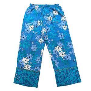 Bamboo Traders Silk Pants Women Blue Excellent Floral Sequin Wide Leg SIZE S‎